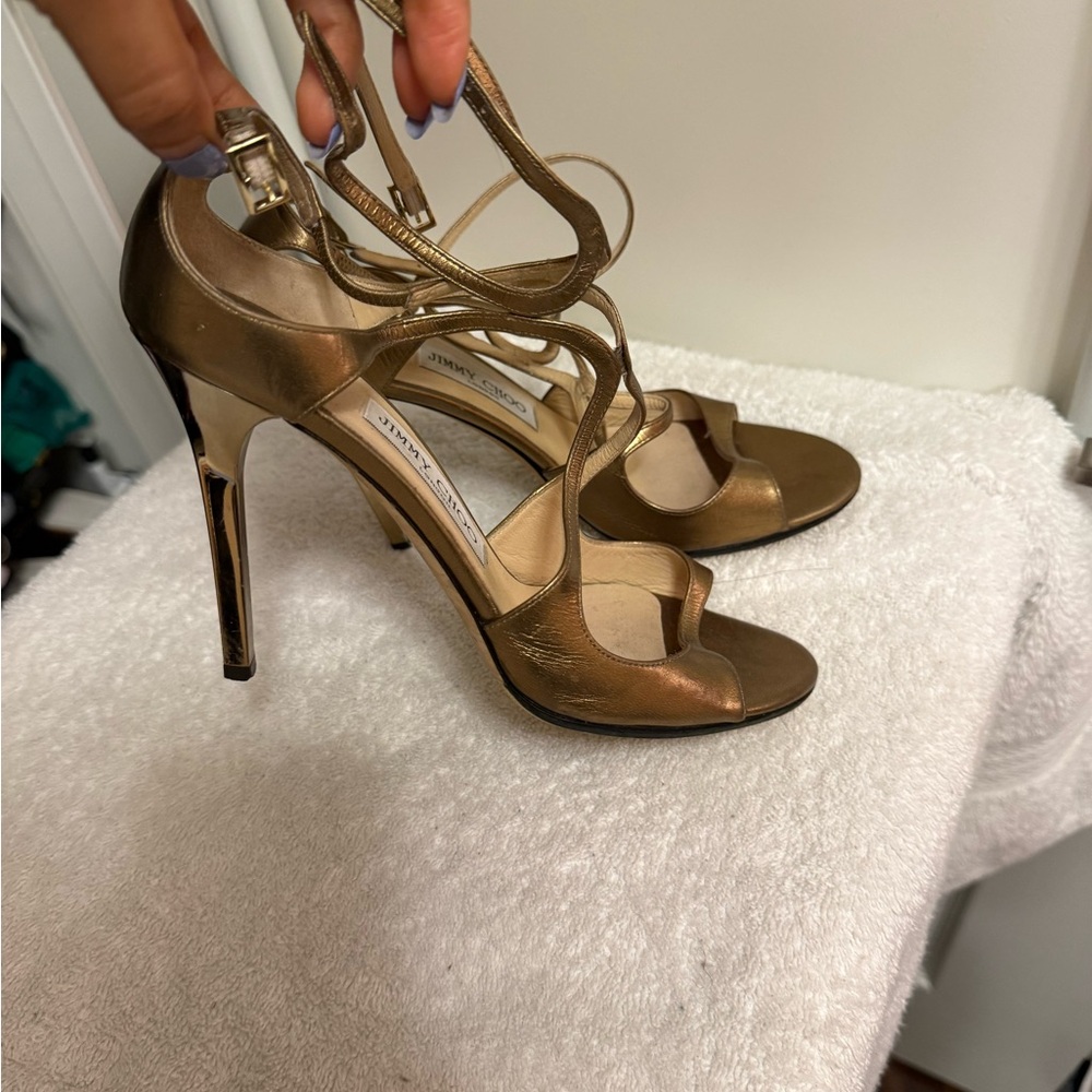 Jimmy Choo Lang Bronze Strappy Heels - 39 (US 8)